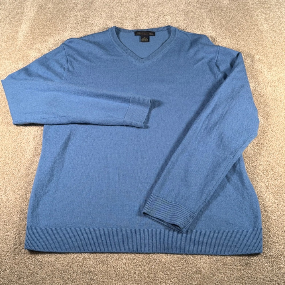 Banana Republic V-Neck Sweater Mens L Blue Extra Fine Italian Merino Wool READ